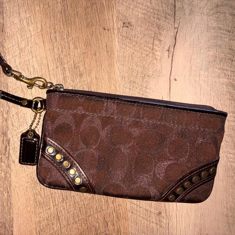 Coach Brown Wristlet with Gold Accents